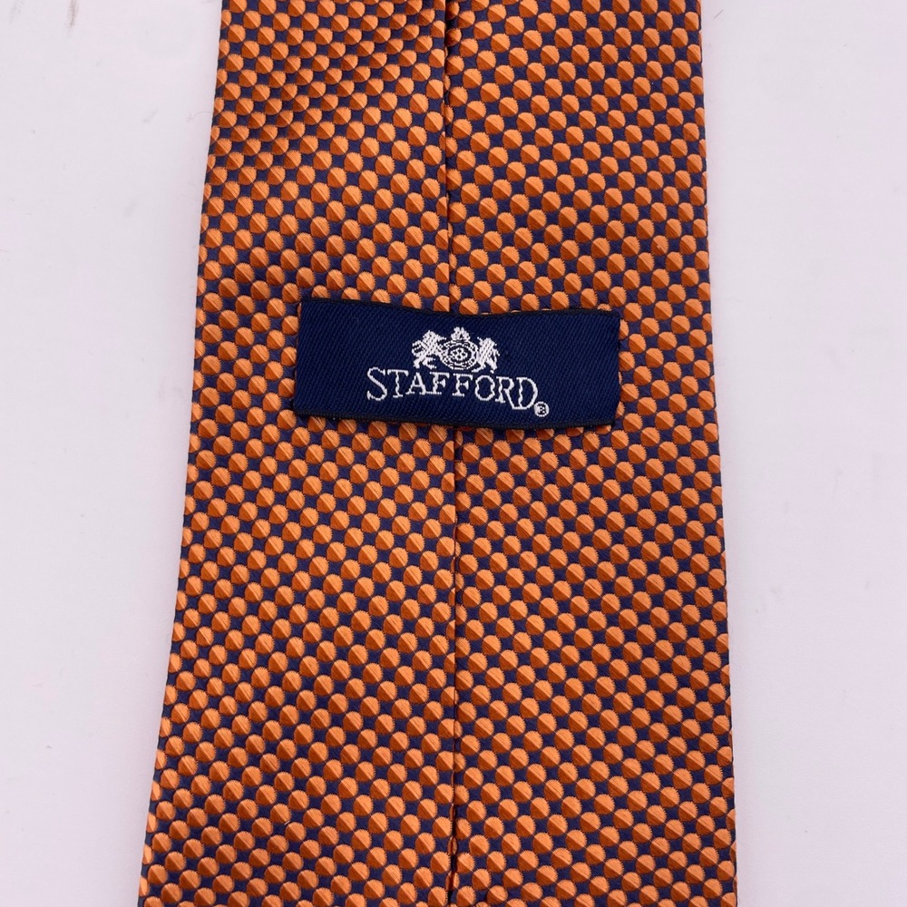 Stafford Men's Designer Necktie Orange Blue Circle Pattern Luxury Silk Blend Tie
